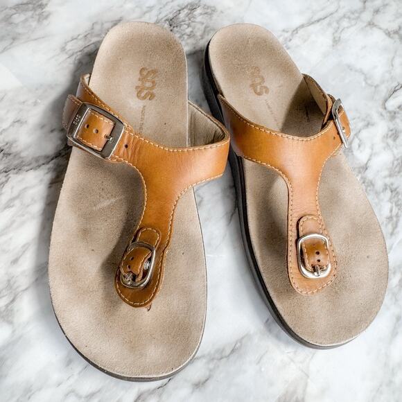 SAS Sanibel Comfort Sandal Thong Womens Size 6 M Flip Flop Caramel Tan Tripad - Picture 2 of 7